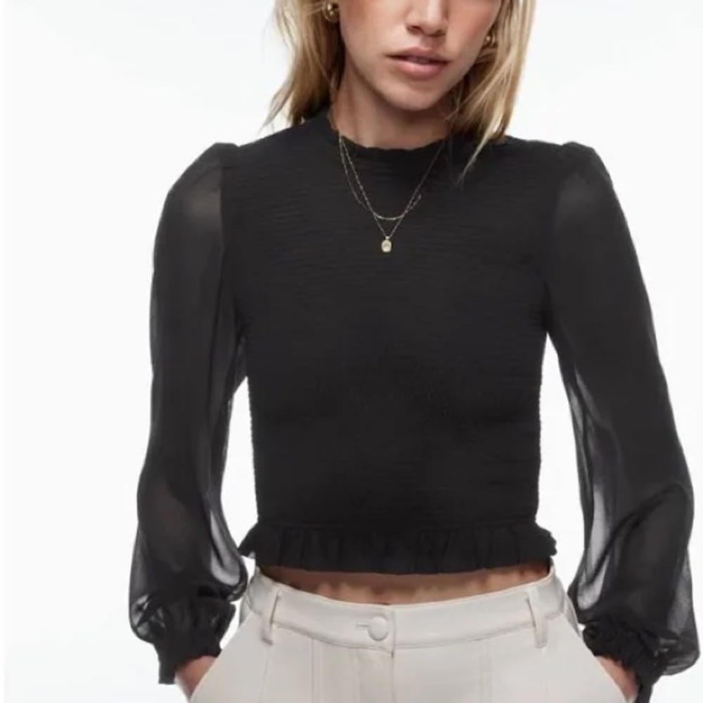 Black Ruffled Crop Blouse